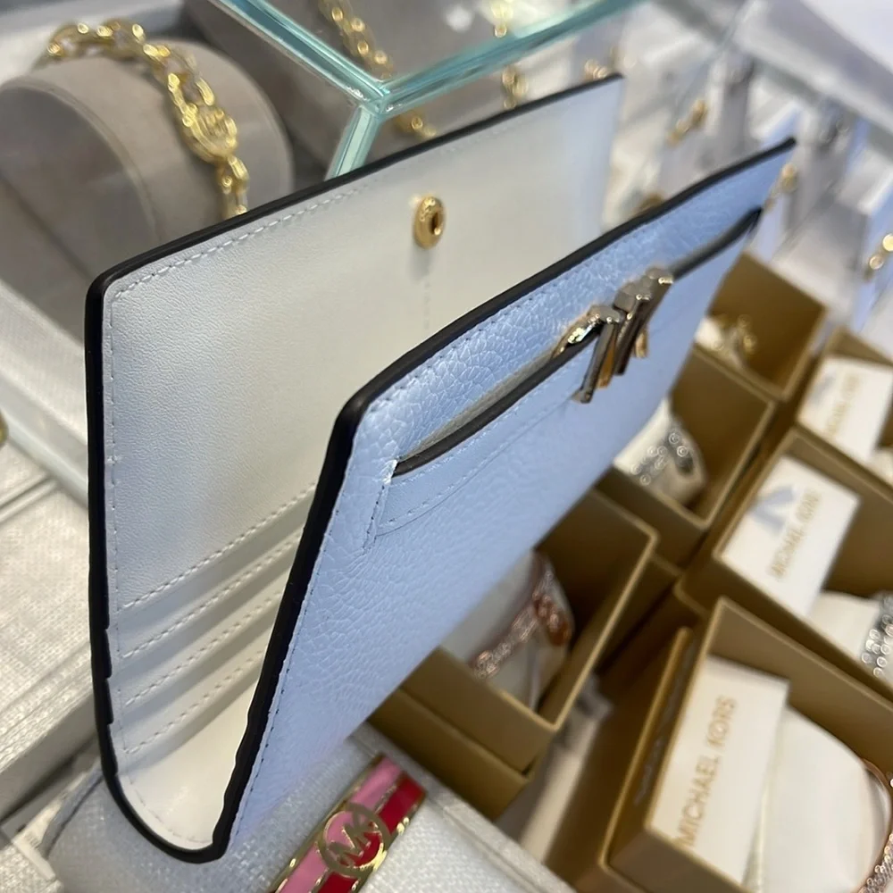 Michael Kors Reed Lg Bifold Pebbled Leather Snap Wallet Card Case Optic White